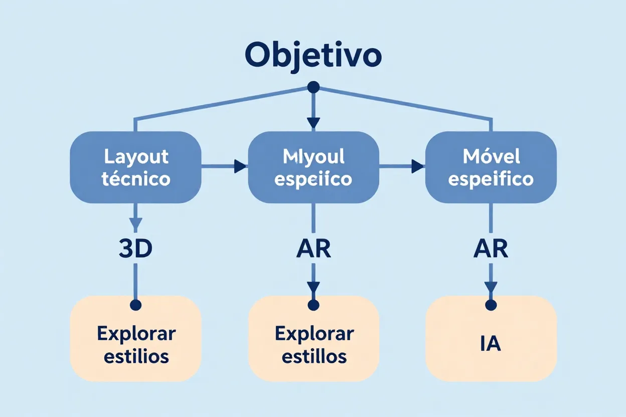 Fluxograma de decisão para escolher tipo de app de decoração baseado no objetivo