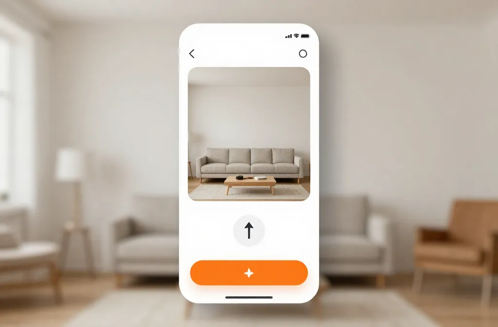 Interface de app mostrando opção de upload de foto com sala vazia