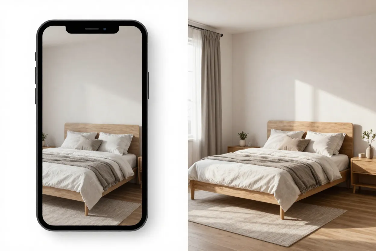 Comparação de qualidade entre render de app mobile e simulação de IA