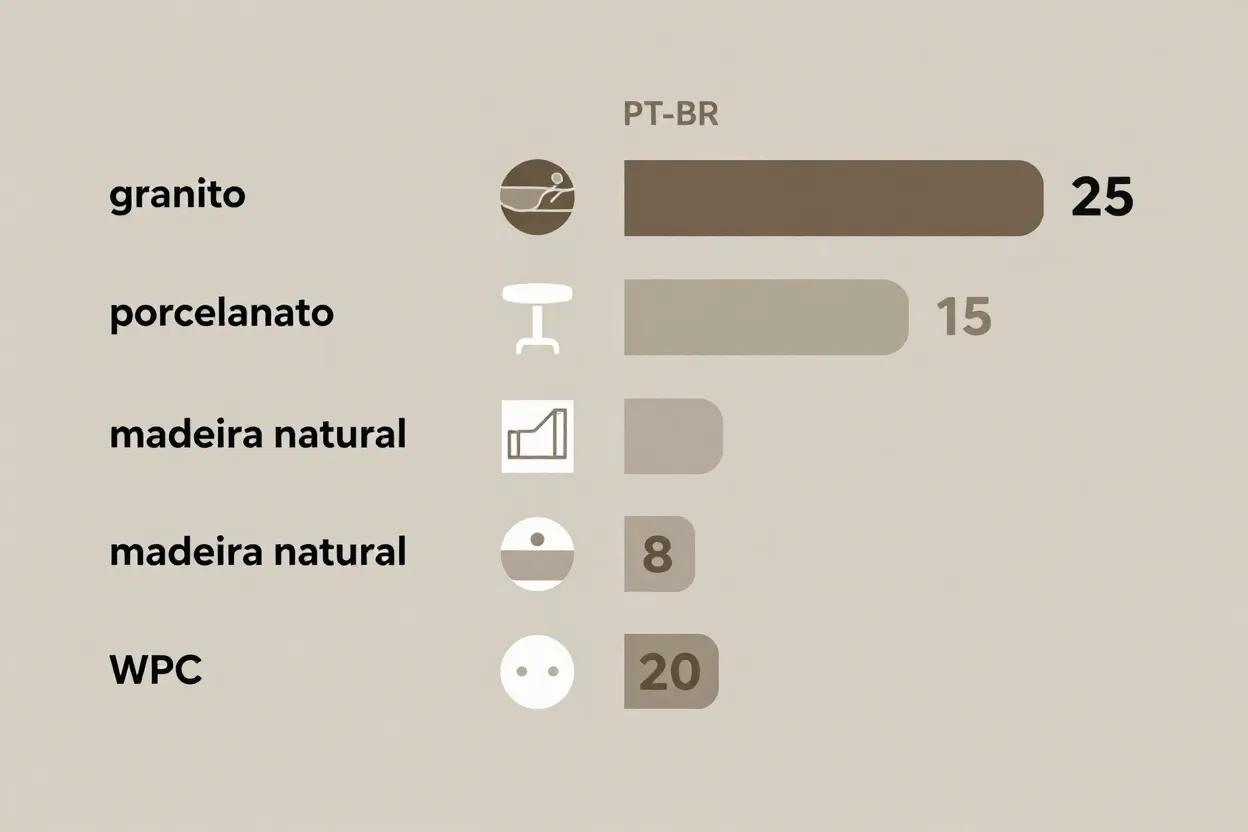 Infográfico comparativo de durabilidade de materiais para área gourmet