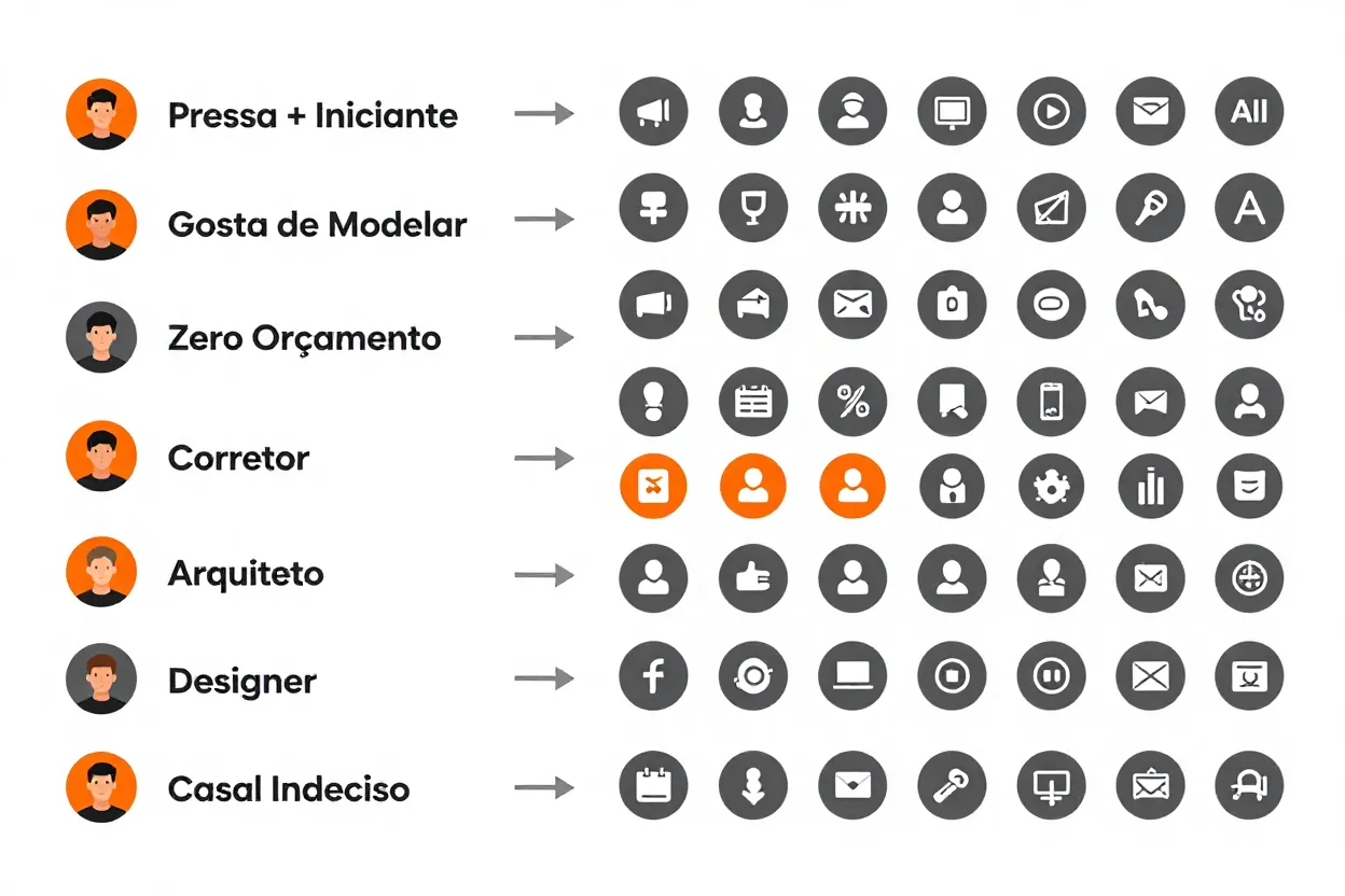 Tabela de decisão final com perfis de usuário mapeados para apps recomendados