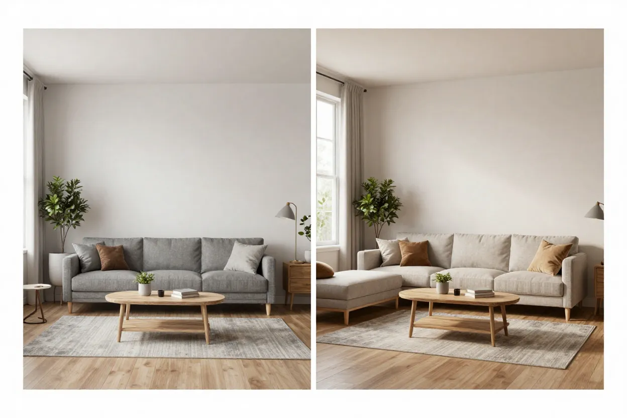 Comparativo de qualidade entre render de software tradicional e simulação fotorrealista com IA