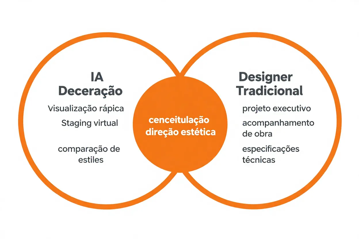 Diagrama Venn mostrando capacidades da IA versus designer com área de sobreposição