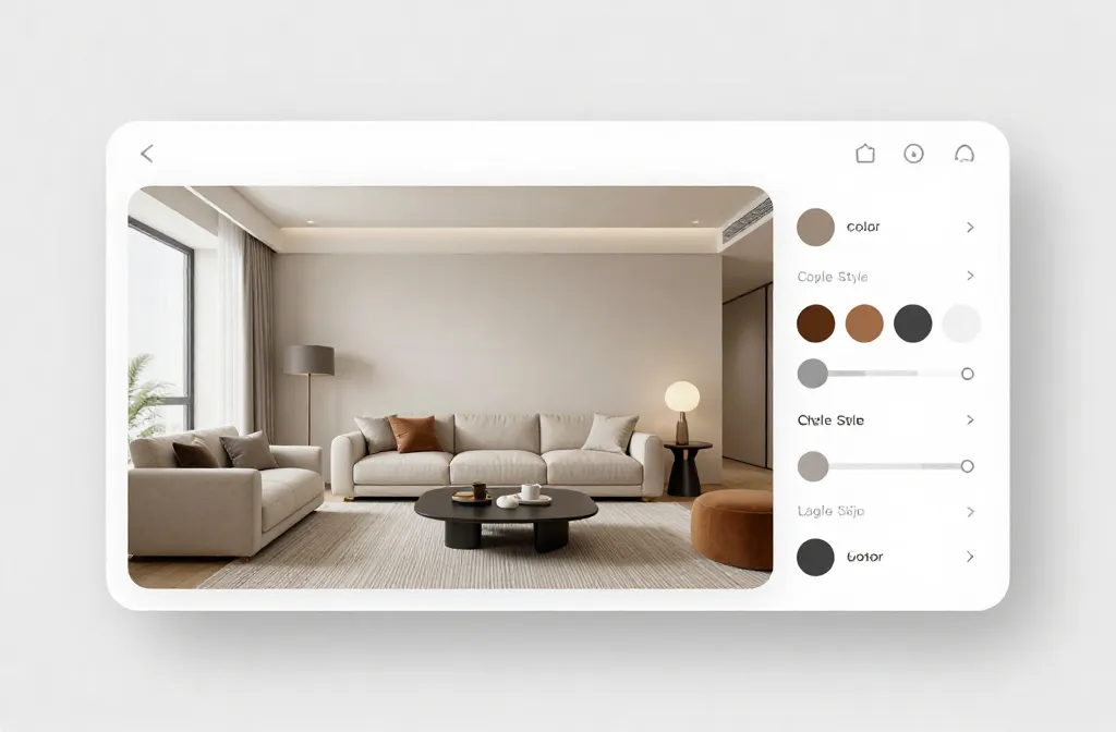 Interface de decoração com controles deslizantes para ajustes em tempo real