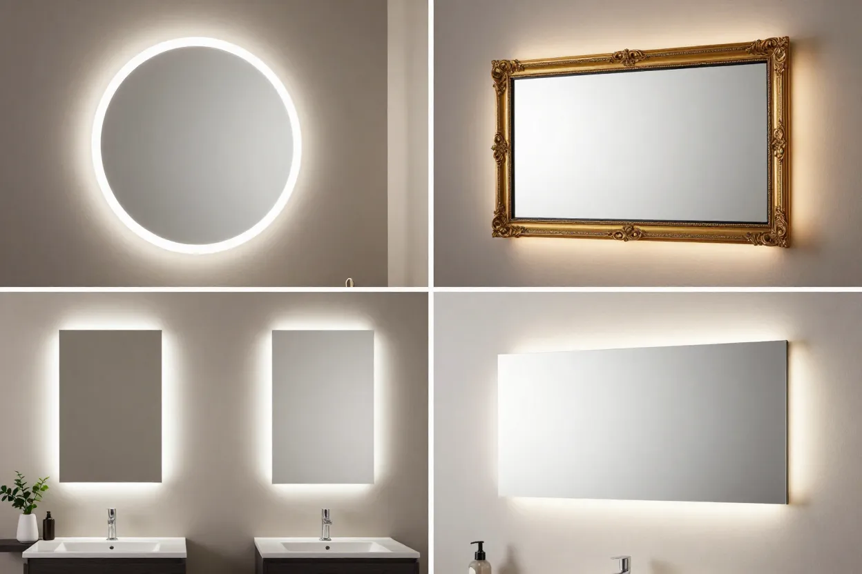 Diferentes estilos de espelhos para lavabo com iluminação perimetral LED
