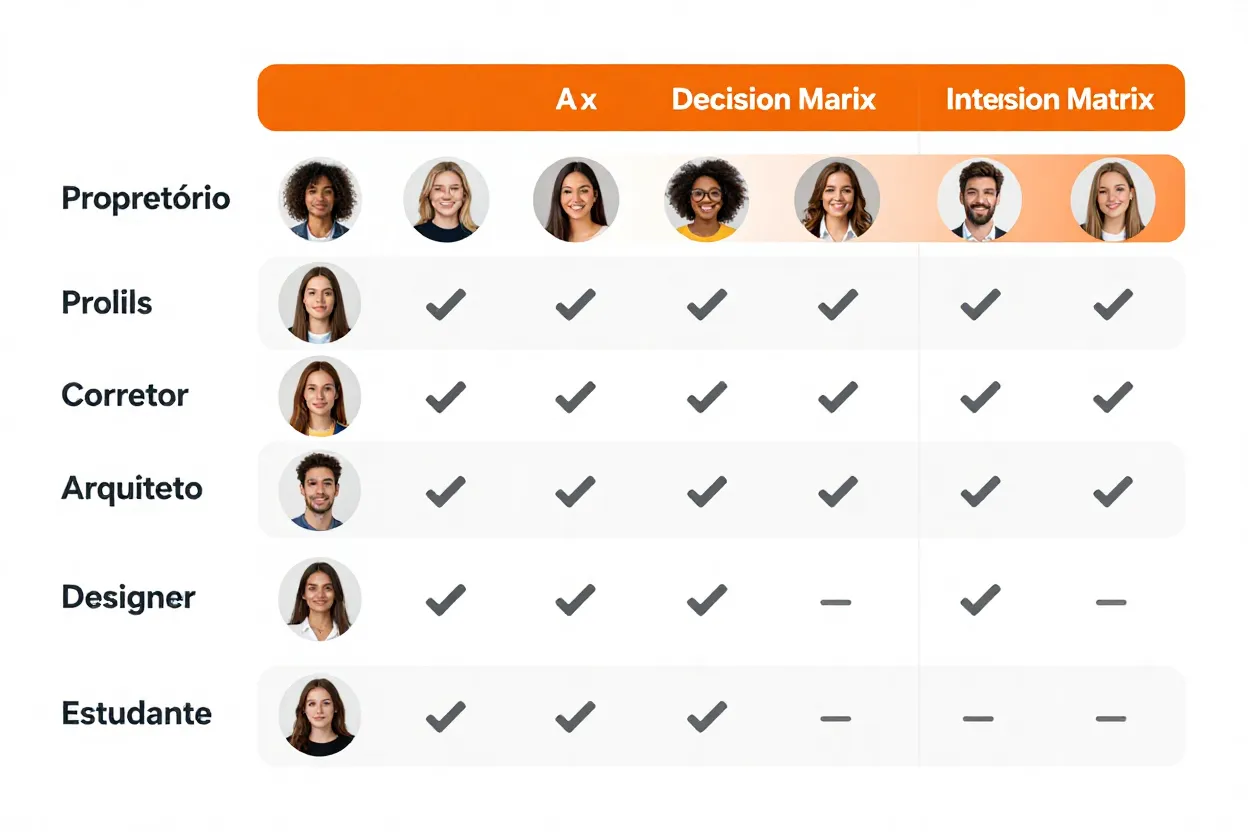 Tabela de decisão mostrando recomendação de app por perfil de usuário com notas