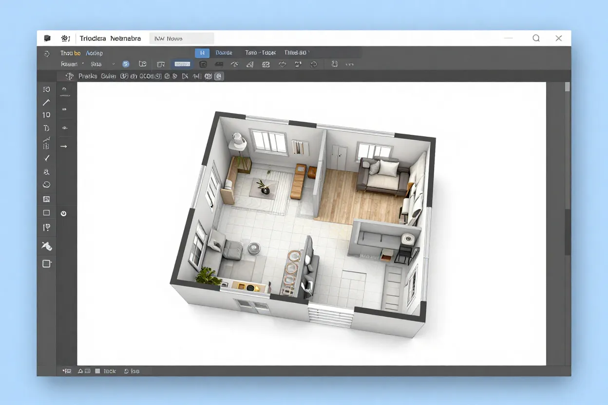 Interface do Planner 5D mostrando planta baixa de apartamento em edição