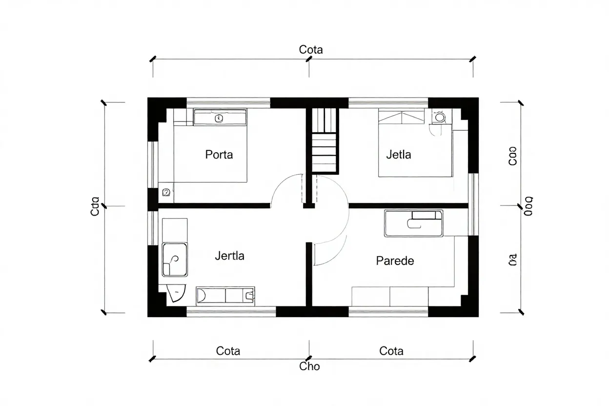 Exemplo de planta baixa com símbolos de porta, janela e parede identificados em português