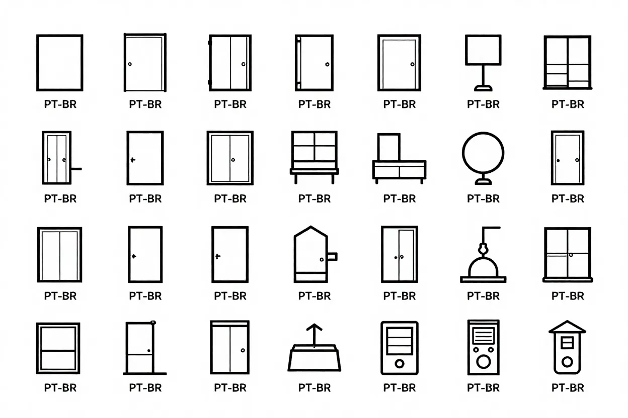 Tabela visual com os 25 símbolos técnicos mais usados em plantas baixas residenciais