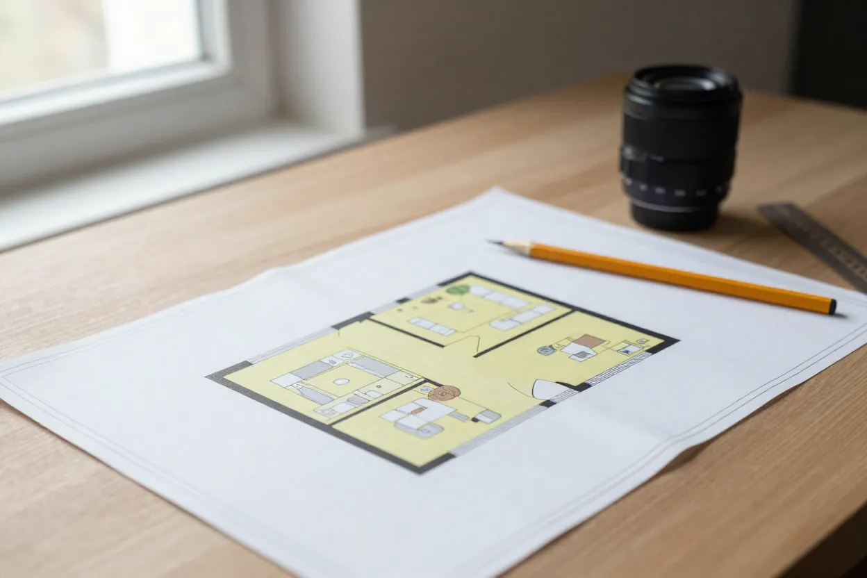 Planta baixa de casa moderna com escritório integrado iluminado por luz natural