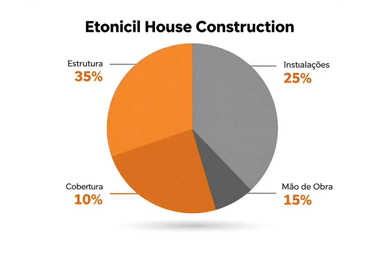 Gráfico de pizza mostrando distribuição típica de custos em construção residencial econômica
