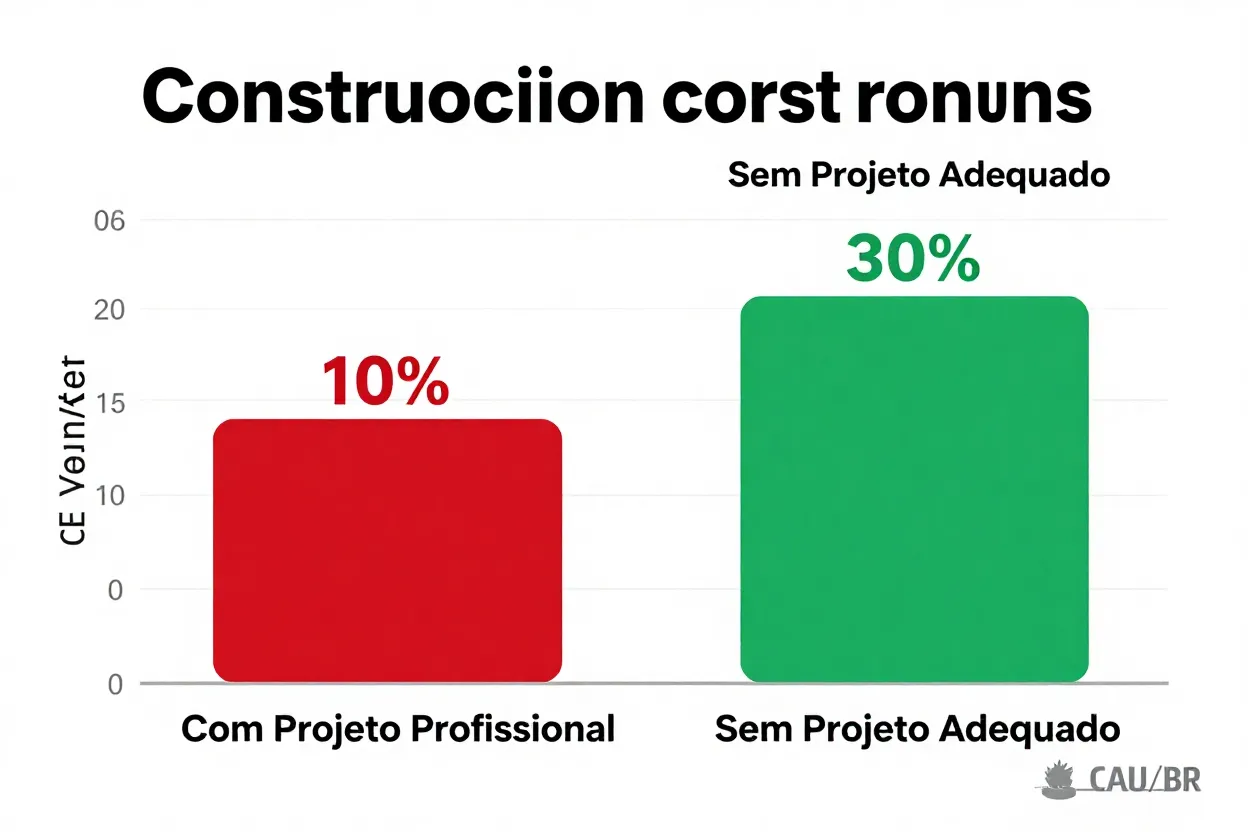 Gráfico de barras comparando custo de retrabalho em obras com e sem projeto adequado