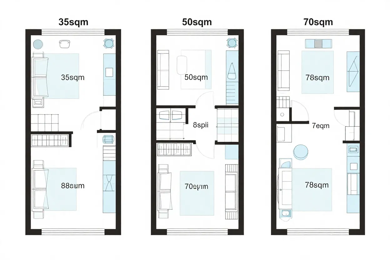 Três modelos de planta baixa para casas pequenas de diferentes metragens