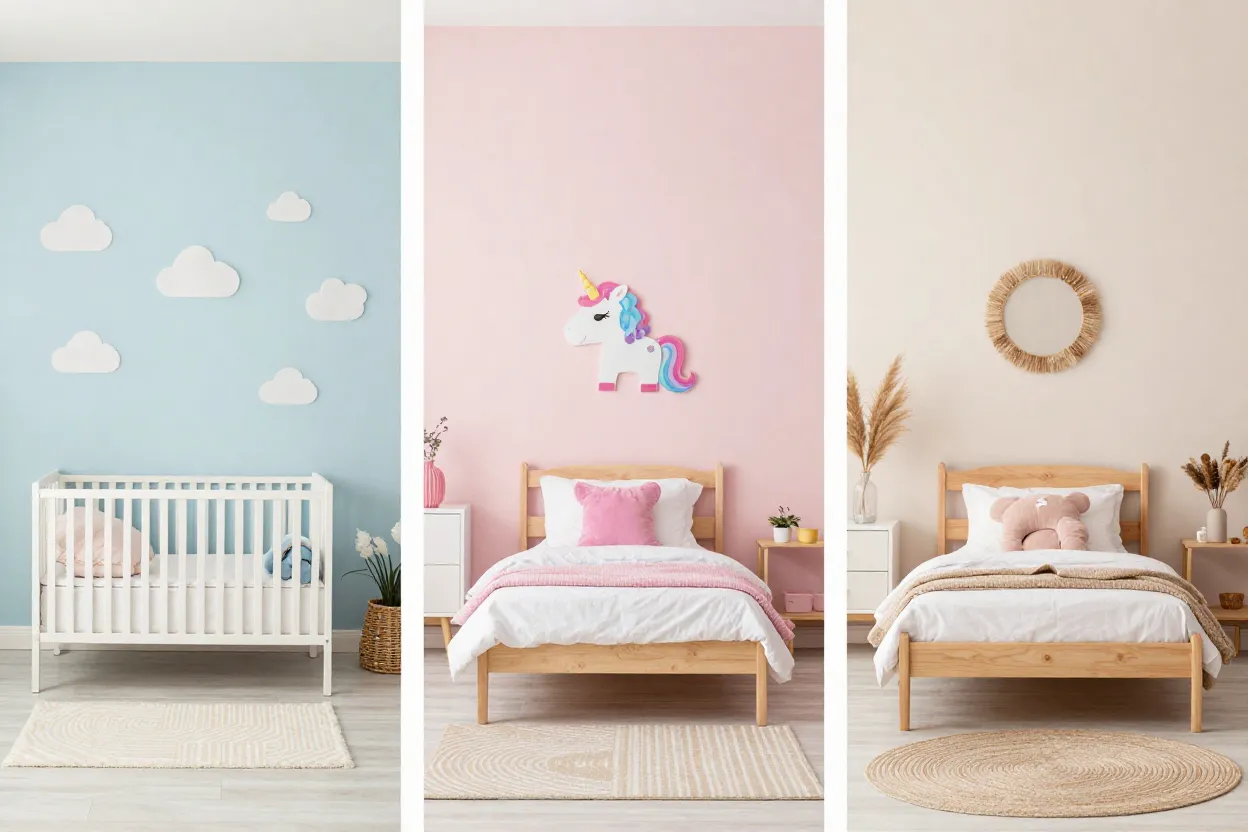 Comparativo de três quartos de menina para diferentes faixas etárias