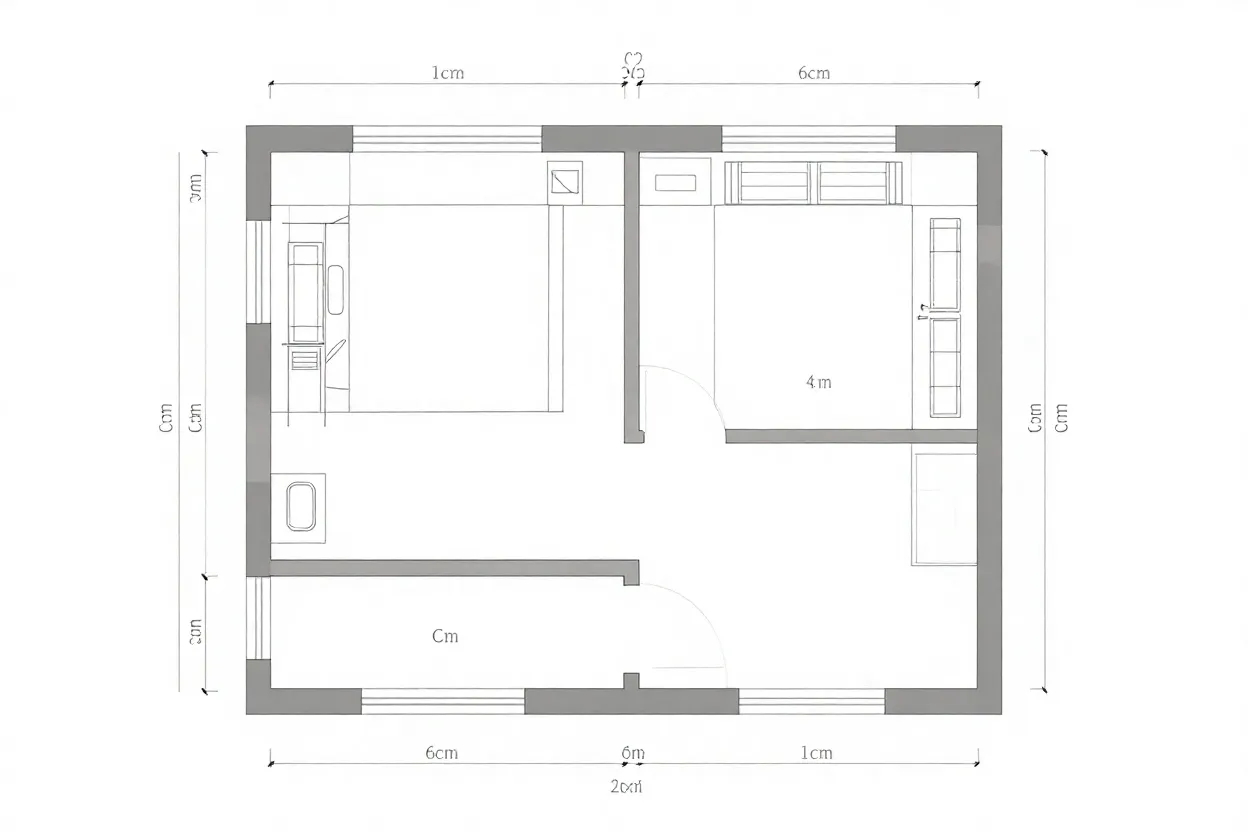 Planta baixa de quarto de casal com medidas de circulação indicadas
