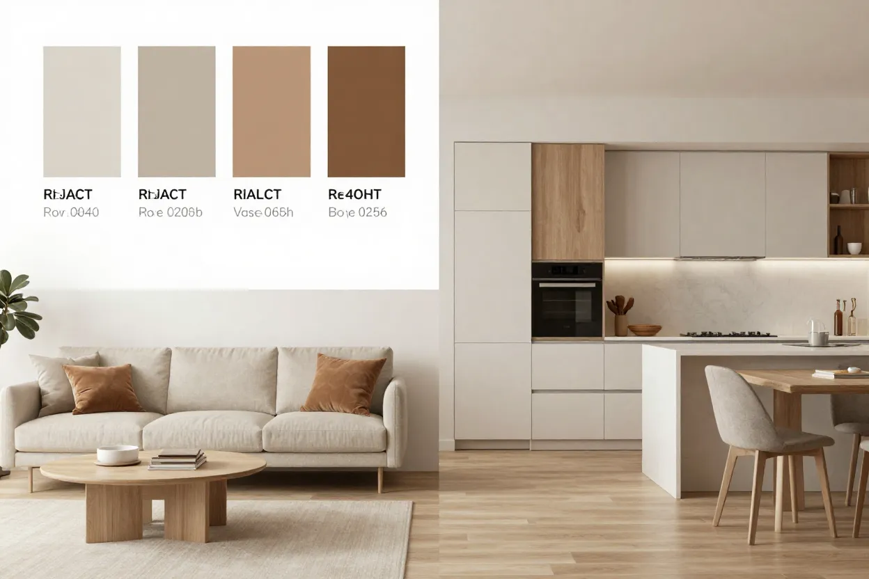 Paleta de cores harmônica para ambiente integrado sala e cozinha com exemplos de aplicação