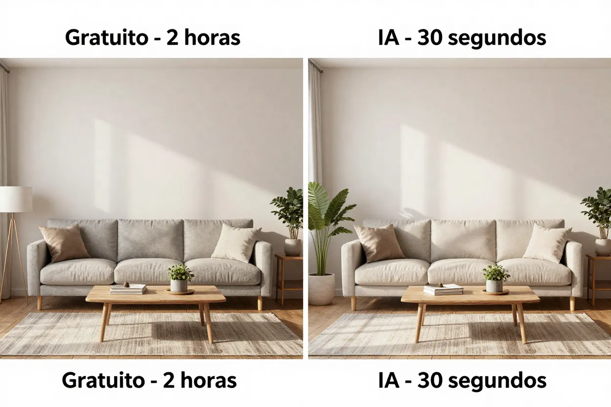 Comparativo visual de qualidade de render entre ferramenta gratuita e IA paga