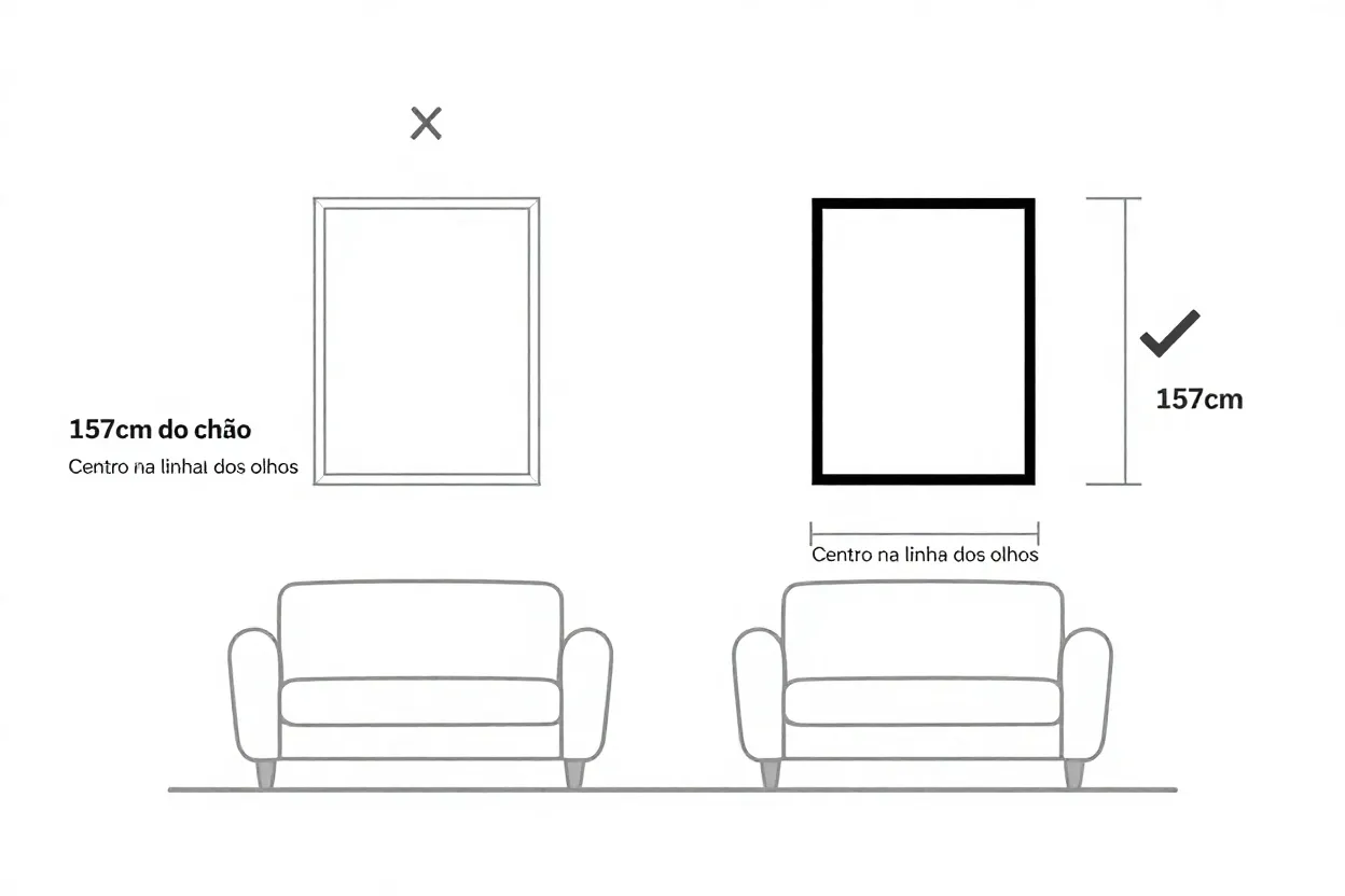 Diagrama mostrando erro comum de altura versus altura correta de quadros