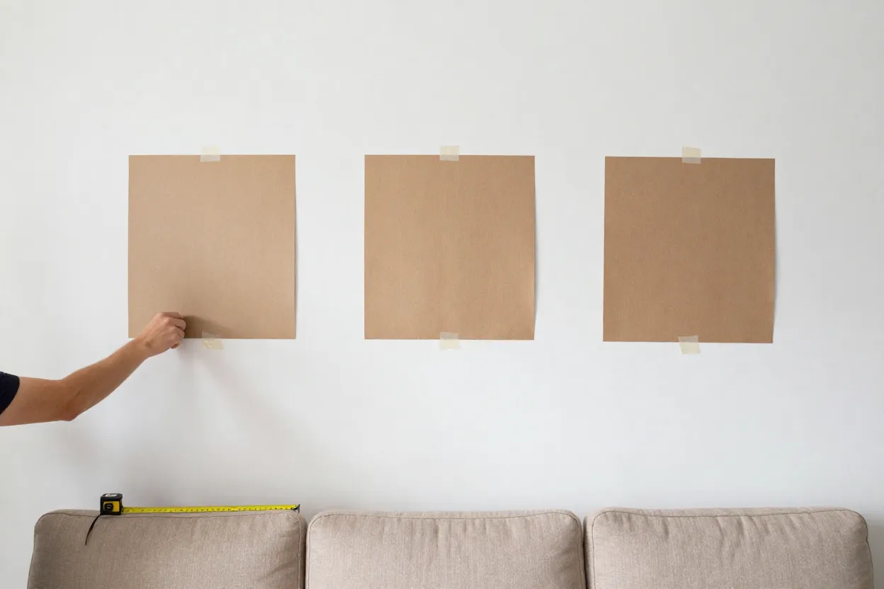 Método papel kraft para testar tamanho de quadro antes de pendurar