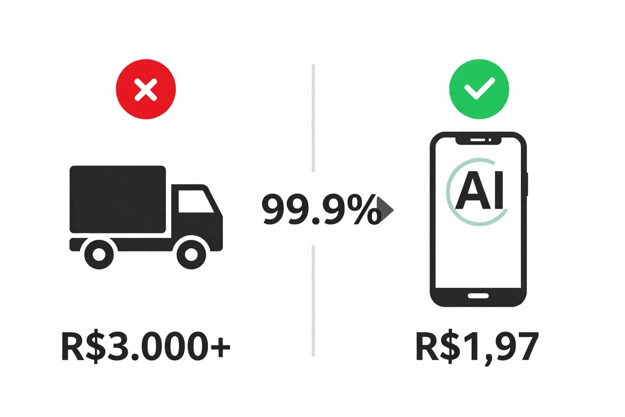 Infográfico comparando custos de staging físico R$3000 versus virtual R$1,97 por imóvel